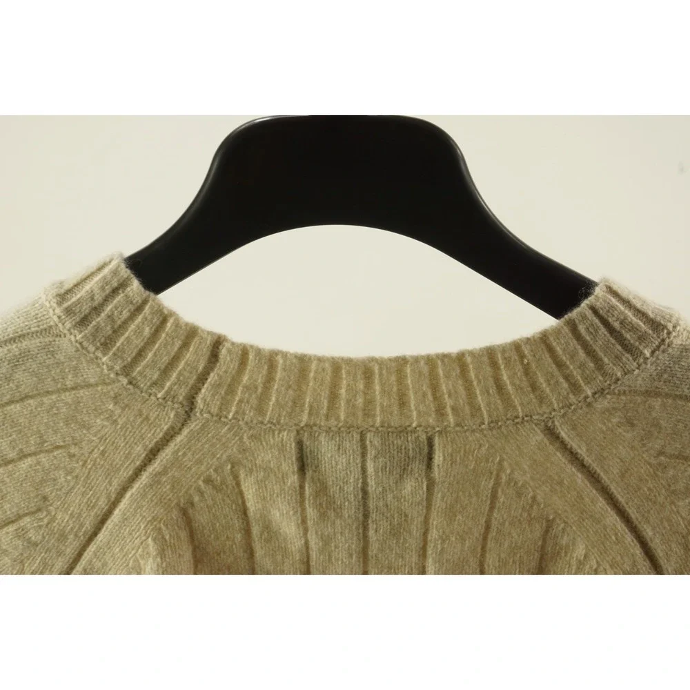 Banana Republic Crew Macro Rib Cable Knit Wool Sweater Men's Large Cream Stretch